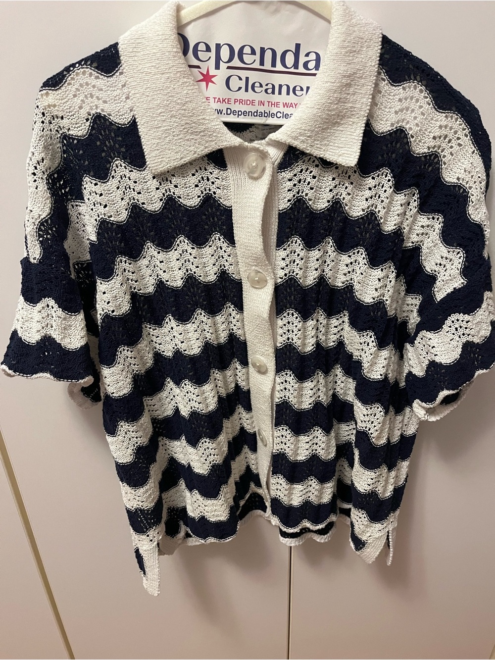 Lou & Gray Navy and White Knit Button-Up Sweater
